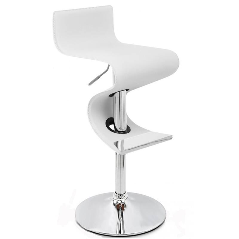 Contemporary Metal Upholstered Faux Leather Bar Stool - White