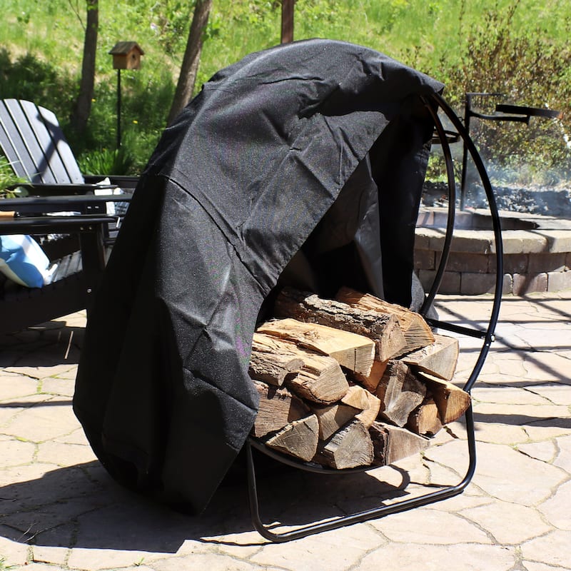 Sunnydaze Firewood Log Hoop Black Steel Easy Access Storage - Multiple Sizes