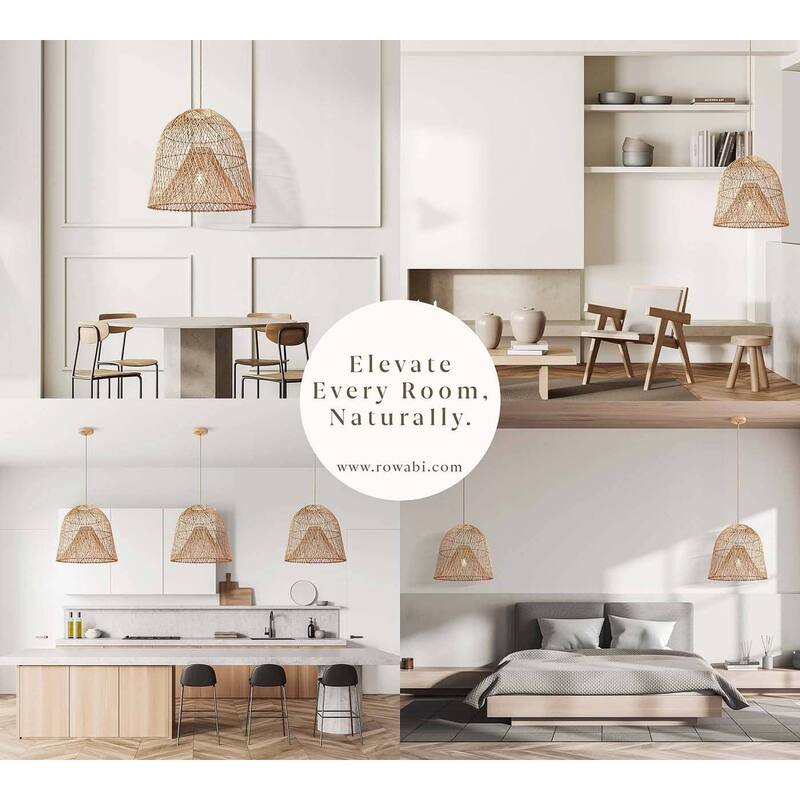 Santa Barbara Rattan Pendant Light - Natural Dome 1-Light Handwoven Light Fixture For Modern, Coastal, Farmhouse Room Décor.