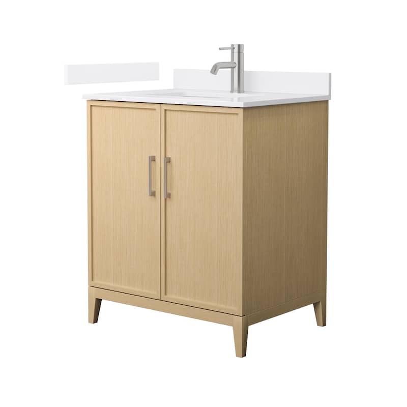 Wyndham Collection WCH717130S-QTZ-UNSMXX Elan 30" Free Standing Single - White Oak / White Quartz Top / Brushed Nickel