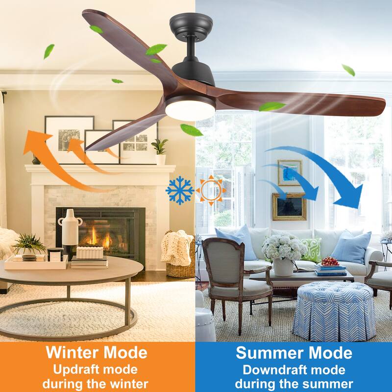 YUHAO SylvanAir Modern 52 in. Flush Mount Outdoor/Indoor Ceiling Fan with 3 Solid Wood Blades and DC Reversible Motor