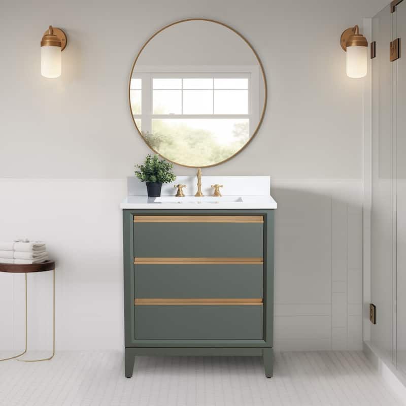Vanity Art Bathroom Vanity with Ceramic Sink and Engineered Marble Top - 30" - Vintage Green