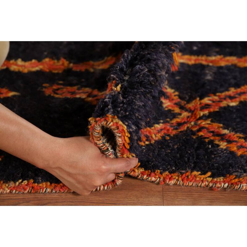 Navy Blue Plush Moroccan Area Rug Handmade Wool Carpet - 7'2" x 10'9"