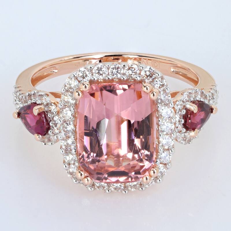 Miadora 4 3/5ct TGW Cushion-Cut Pink Tourmaline 3/5ct TDW Diamond Cocktail Ring in 14k Rose Gold