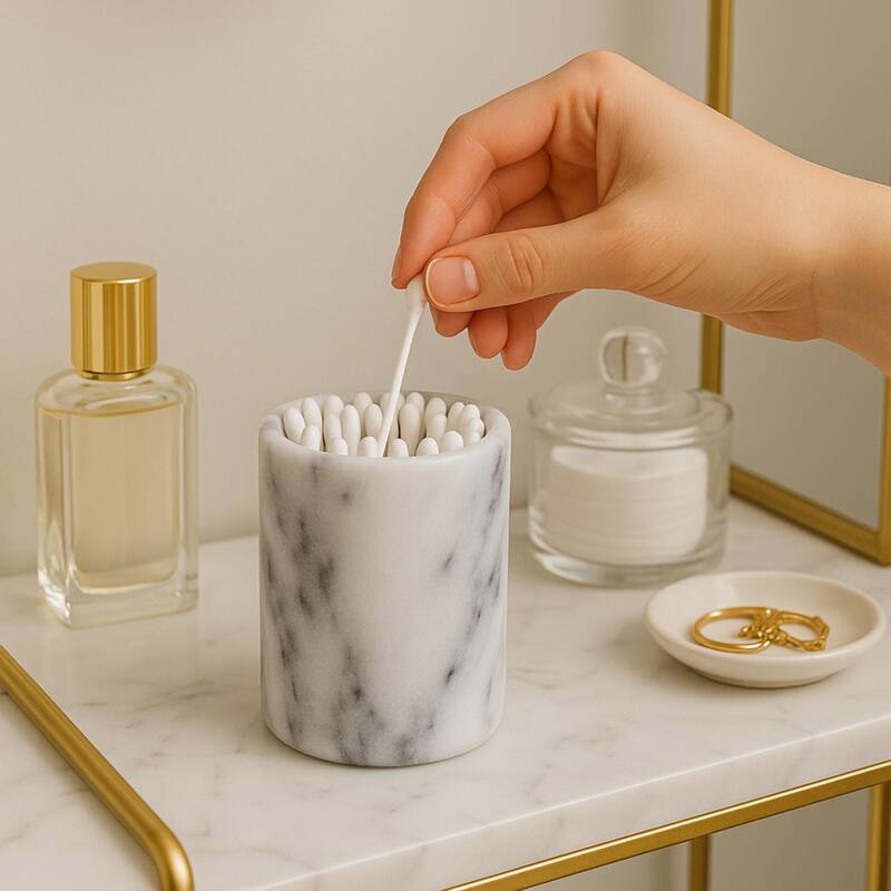 Creative Home Spa Collection White Marble Tumbler, Toothbrush Holder, Makeup Brush Organizer