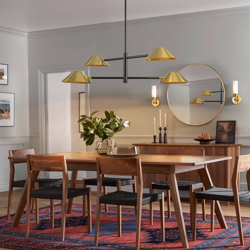 Rennnsan 4-Light Modern Industrial Linear Sputnik Gold Chandelier for Dining Room