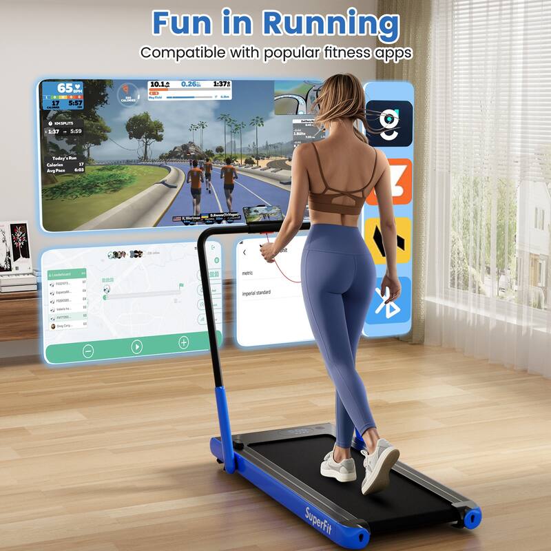 3-in-1 Metal Folding Treadmill with Smart Apps Remote Control and LED Display - 52.5" x 27" x 42.7" (L x W x H)