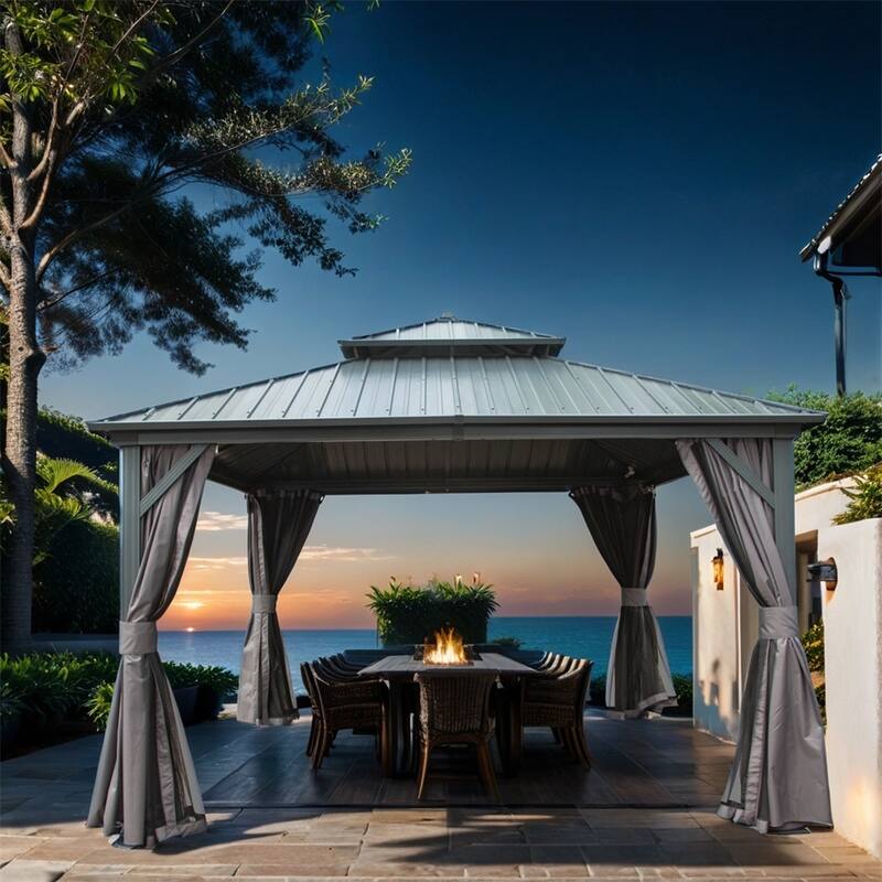 12' X 12' Hardtop Aluminum Gazebo with Galvanized Double Roof Canopy