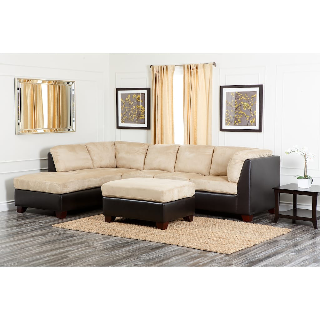Abbyson Charlotte Beige Sectional Sofa and Ottoman