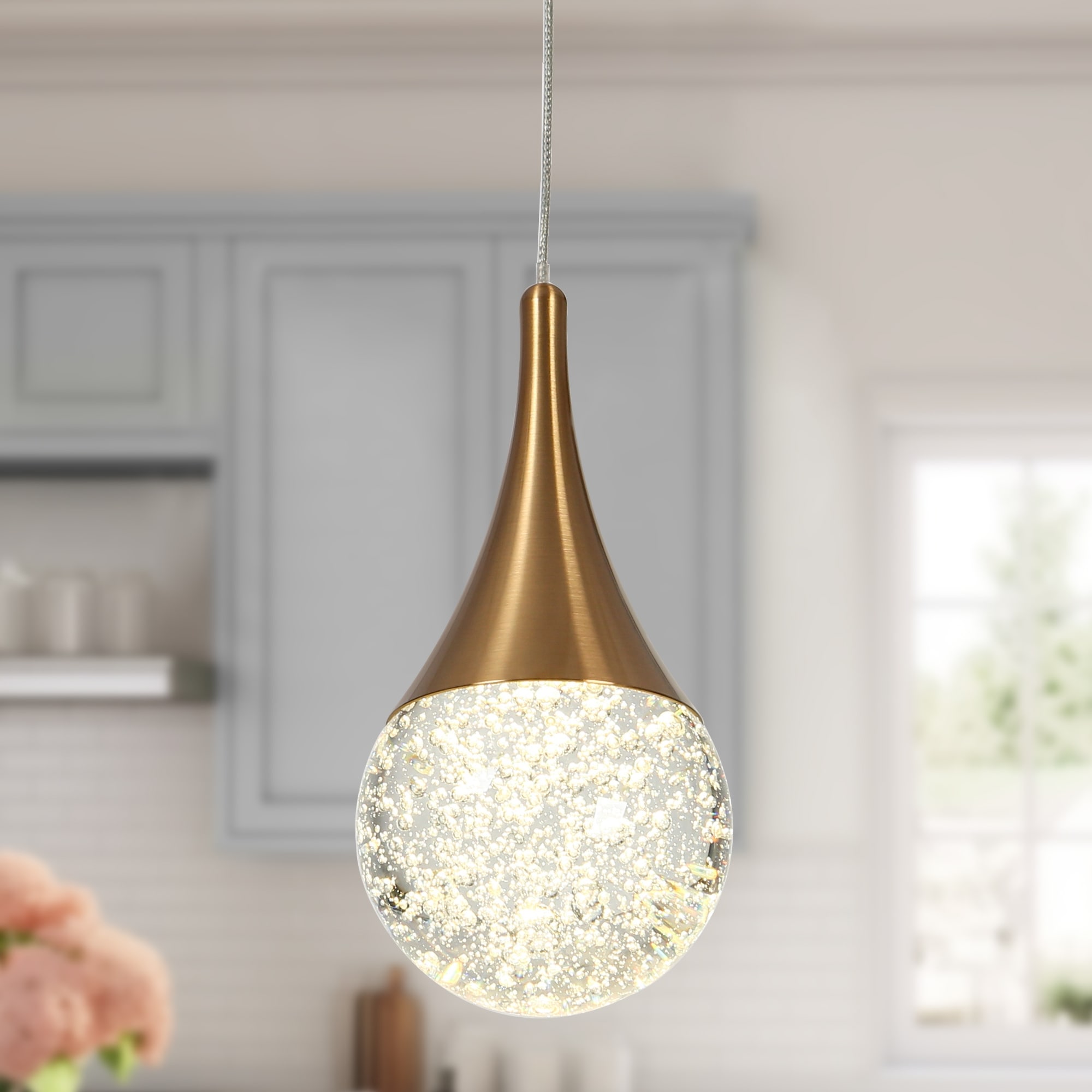 Modern LED Crystal 1 Light Pendant Light Gold Kitchen Island Lights D3.9 H68.3 Max On Sale Bed Bath Beyond 40384936
