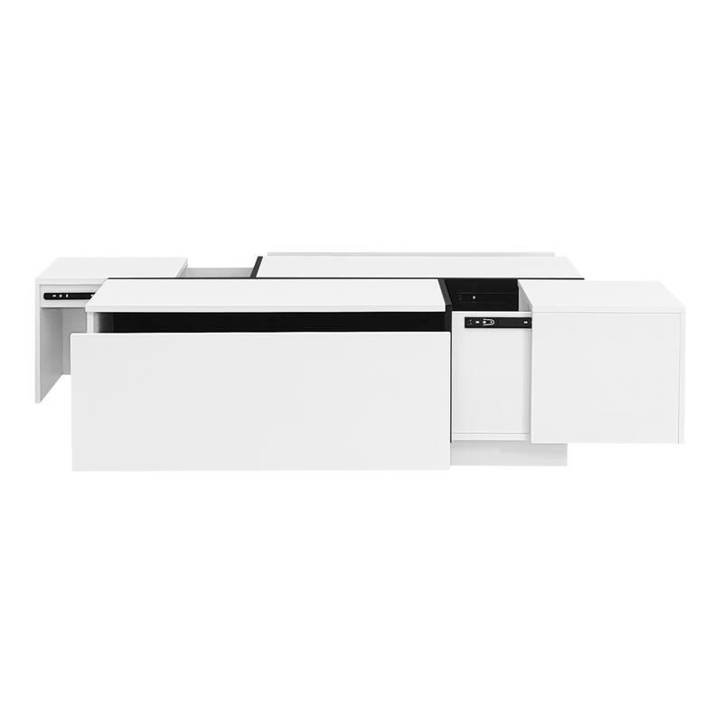 Extendable Coffee Table with Hidden Storage Compartments and 2 Drawers, Multi-Functional Center Table with High-Gloss Finish