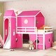 preview thumbnail 42 of 52, Castle Bunk Bed with Slide and Tent Full - Pink