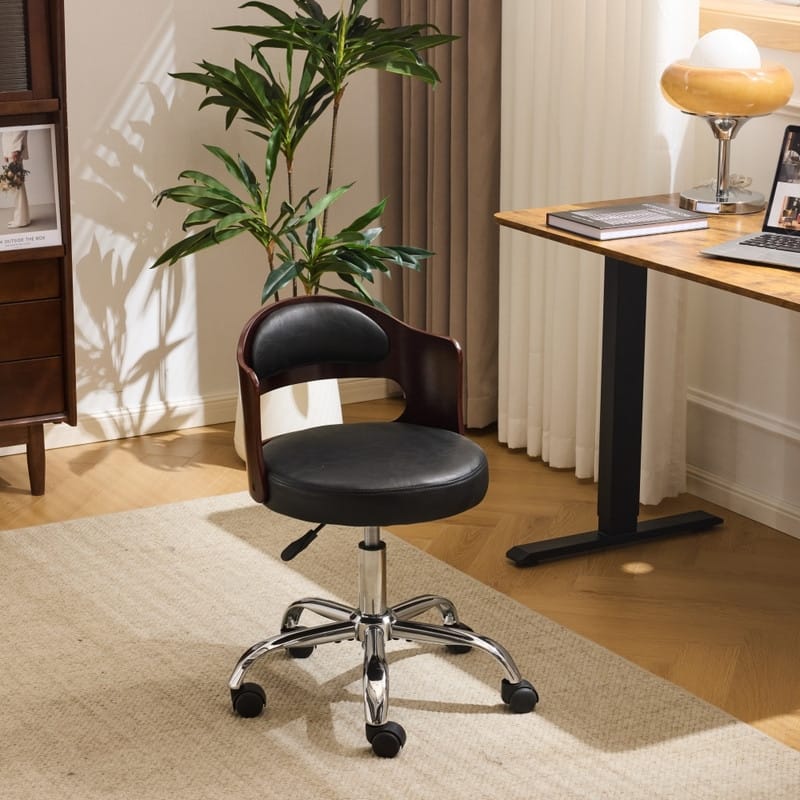 Ring-Shaped Wooden Back Office Chair With Foot Spikes And Wheels