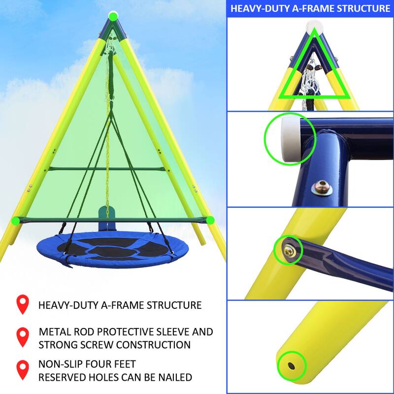 Outdoor Swing Set for Backyard, Backyard Playset w/Safety Belt, Parent-Child Interaction - N/A