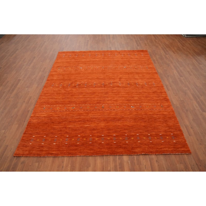 Hand Knotted Oriental 100% Wool Carpet Tribal Animal Pictorial Oranges & Rust Gabbeh Area Rug - 9' 8'' X 7' 10''