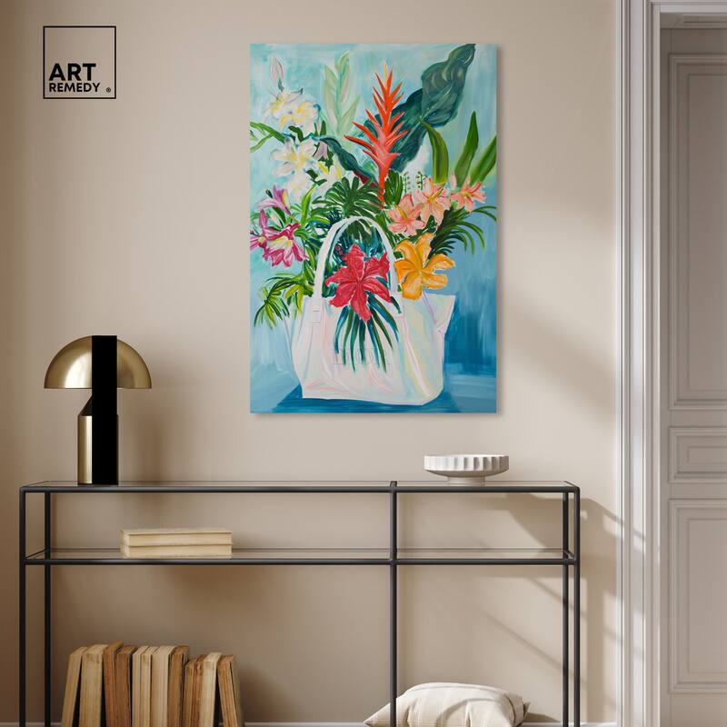 Art Remedy Tropical Flower Bag Gallery Wrapped Flowers In Vase Paintings