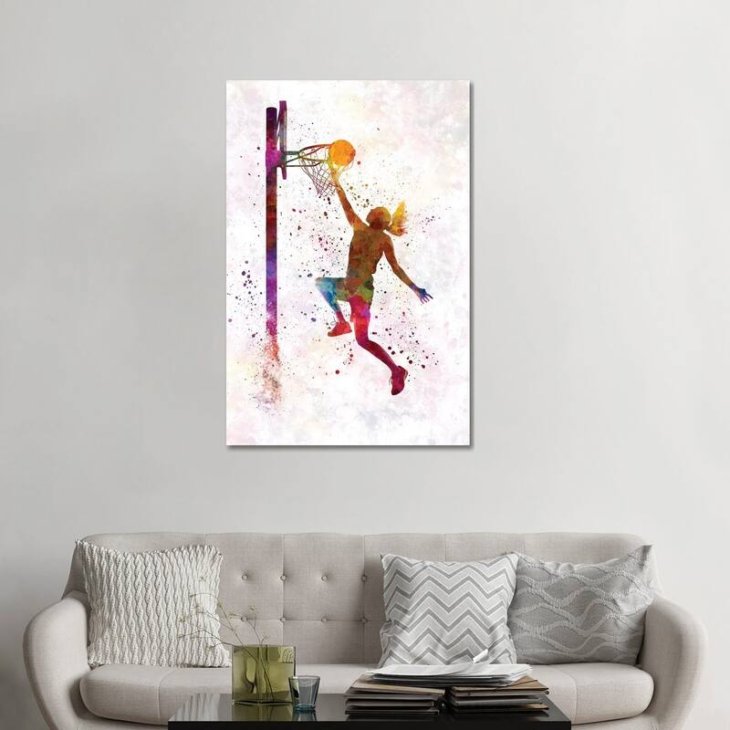 iCanvas "Young Woman Basketball Player In Watercolor IV" by Paul Rommer Canvas Print - 48x32x1.5