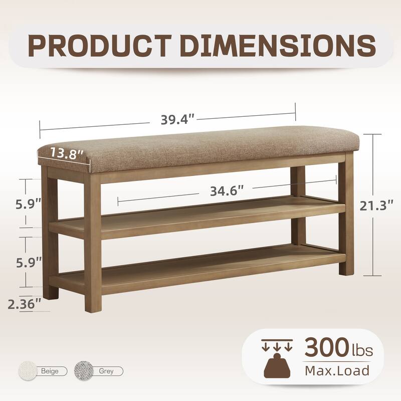 HUIMO Multi-Functional Modern Entryway Double Layer Shoe Bench 39 inch