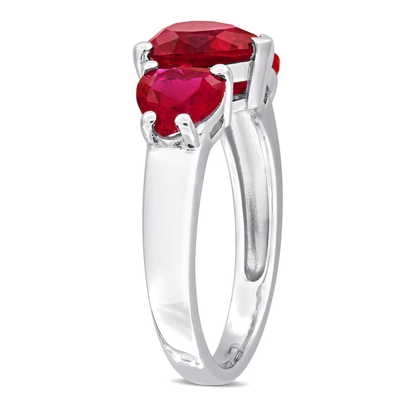 Miadora 4 4/5ct TGW Created Ruby 3-Stone Heart Ring in Sterling Silver