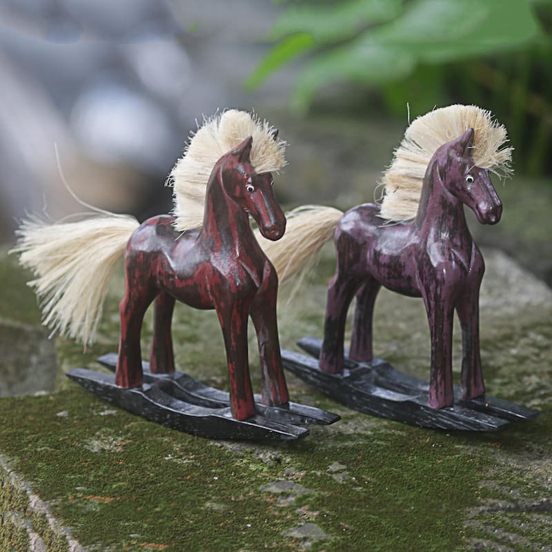 Novica Handmade Red And Purple Horses Wood Sculptures (Pair)