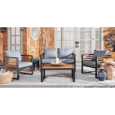 SAFAVIEH Outdoor Vesta Solid Wood 4-Piece Conversation Set - 48"W x 26"D x 26"H
