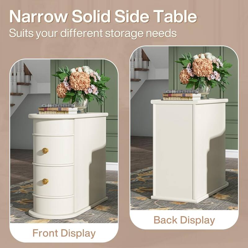10.81" Off-White Narrow Solid Oak End Table