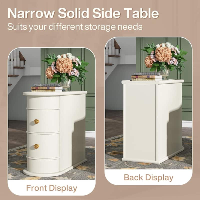 2 Drawer Narrow Side Table, Wood End Table