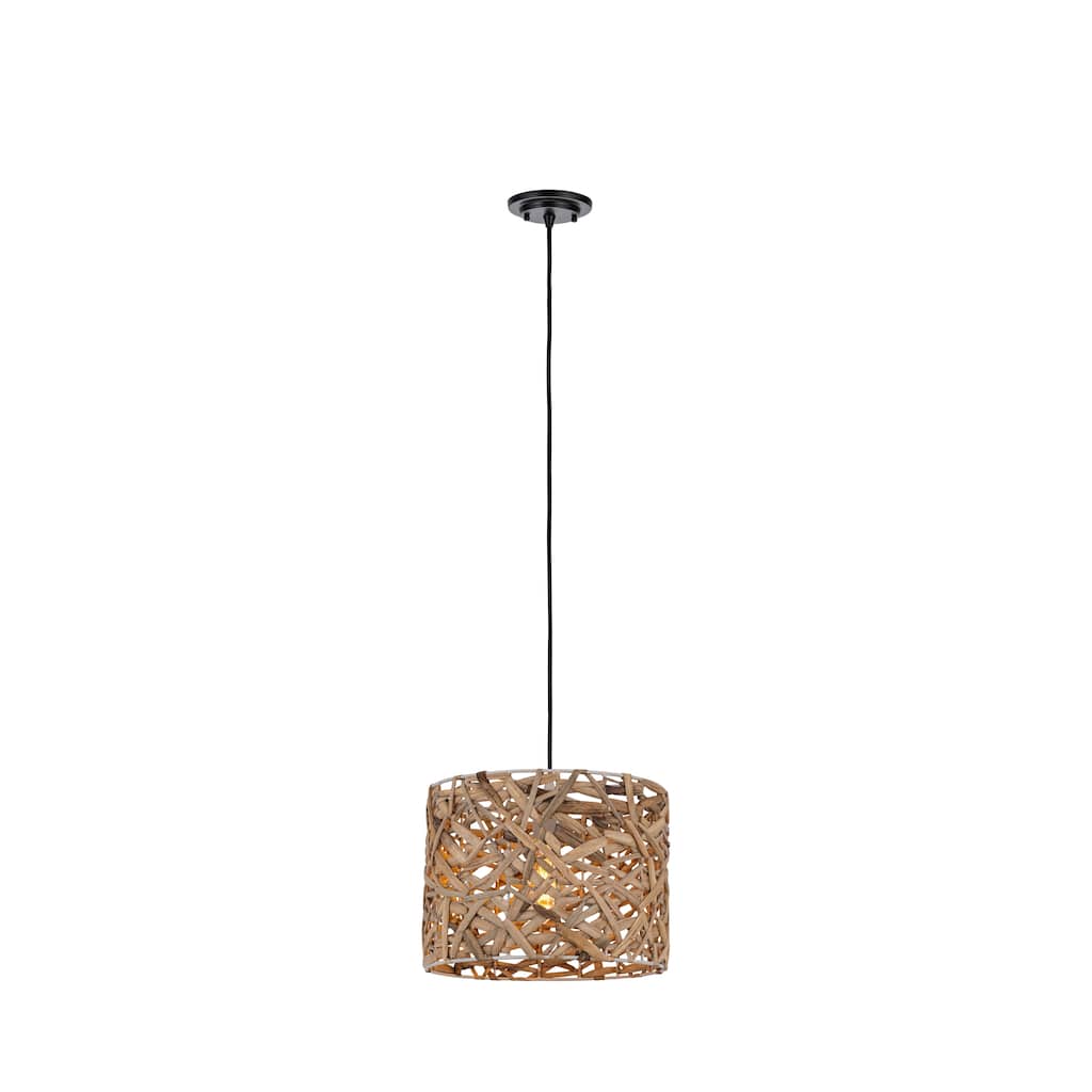 Innovations Lighting Savannah - 1 Light 13" Cord Hung Pendant - Matte Black Finish - Natural Shade