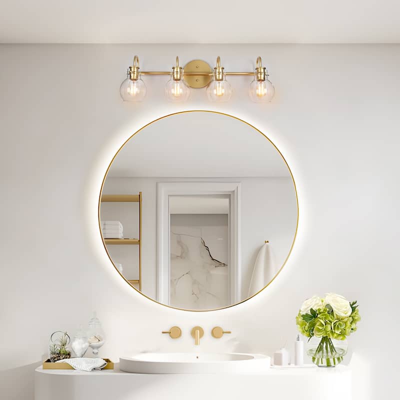 Modern Glam 4-Light Linear Bathroom Vanity Light Gold Metal Wall Sconces with Clear Glass