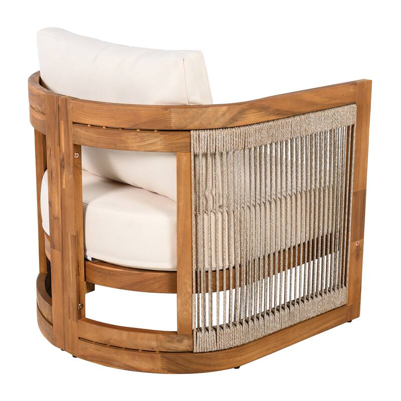 Acacia Wood Outdoor Club Chair – All-Weather Woven Rope Design, Water-Resistant Cushions, Durable Patio & Garden Seating