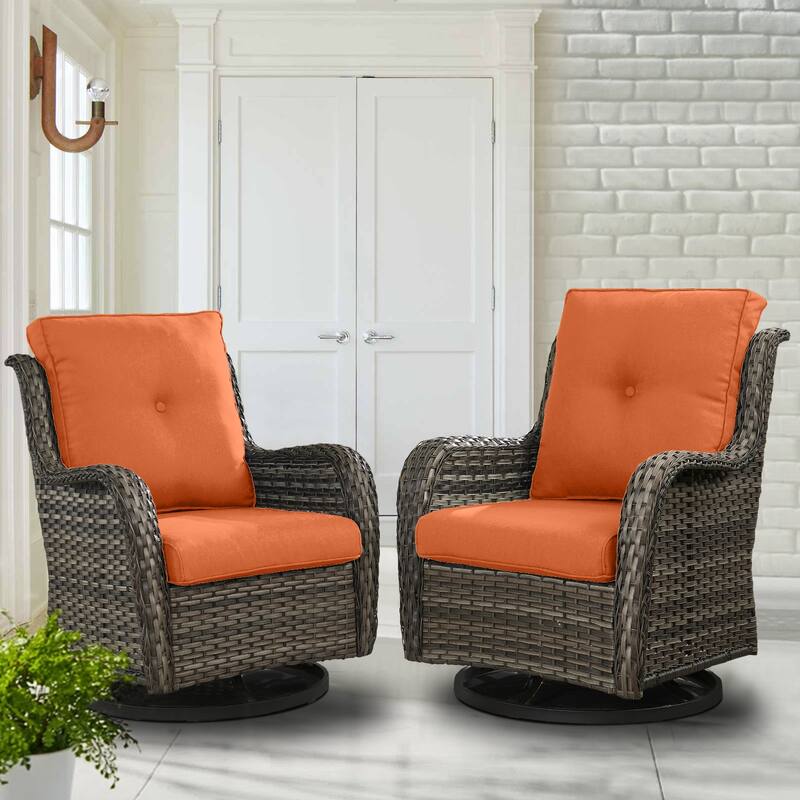 ArcoBay Wicker PE Rattan Outdoor Patio Swivel Glider Chairs with 4'' Olefin Cushions (2-Pack)