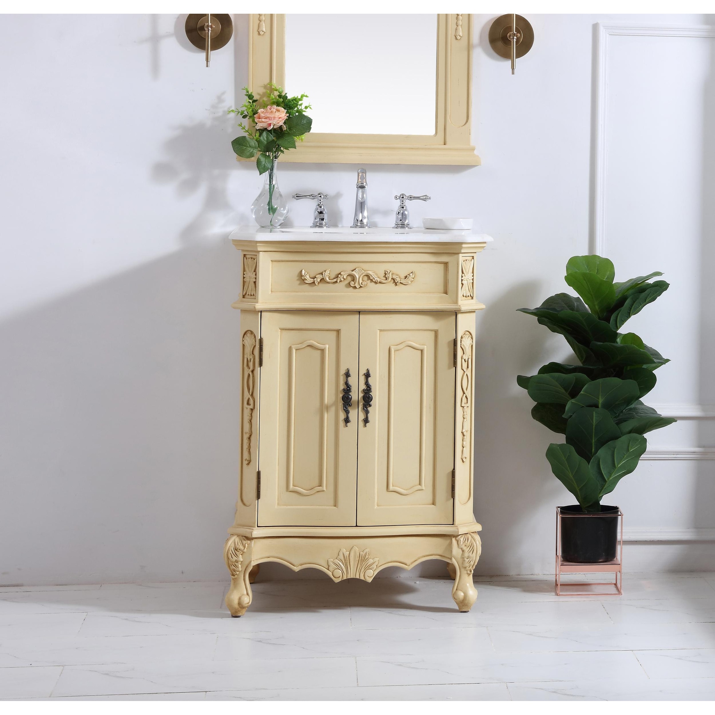 Dallas 24 In Single Bathroom Vanity Set With Marble Top Overstock 31301727 Antique White