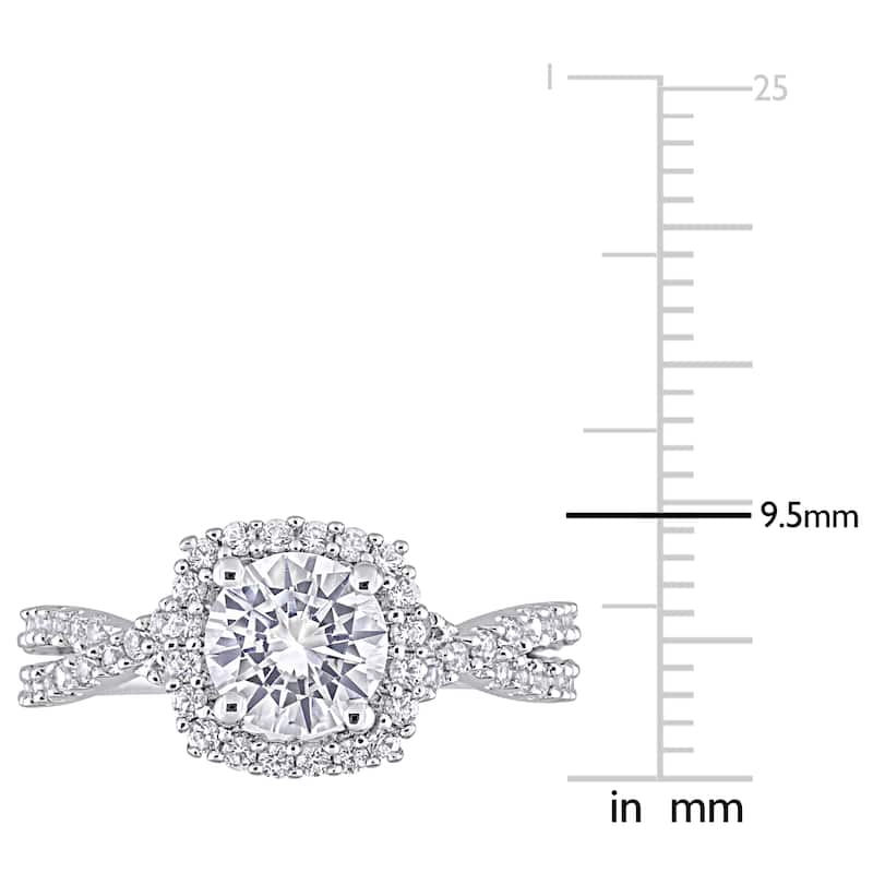 Miadora Sterling Silver Created White Sapphire Split Shank Halo Engagement Ring