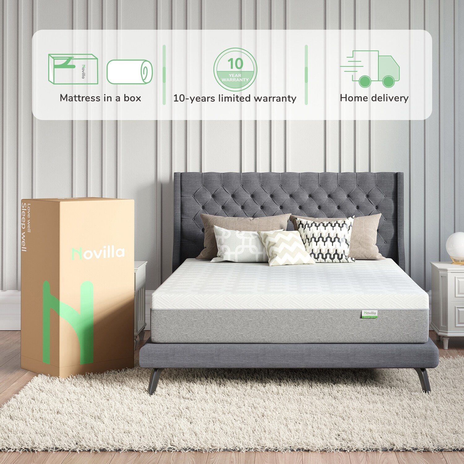 Novilla 8-inch Medium cooling Gel Memory Foam Mattress in a Box