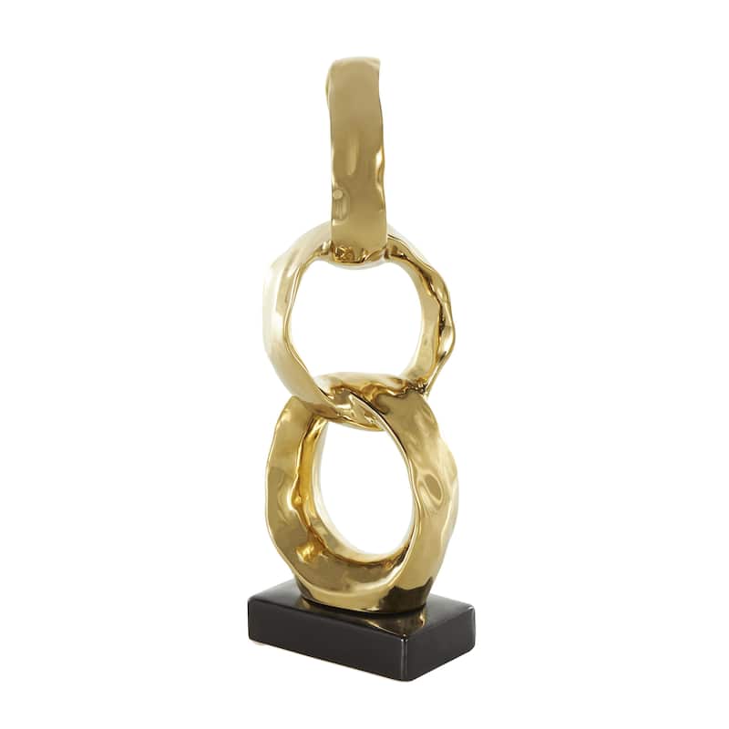 Ceramic Interlocked Ring Abstract Decorative Sculpture with Black Base - Silver or Gold