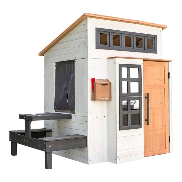 slide 2 of 9, KidKraft Modern Outdoor Wooden Playhouse - White & Raven 5-7 Years