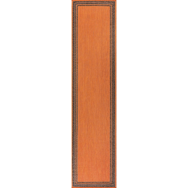 JONATHAN Y Haynes Modern Border Stripe Indoor/Outdoor Area Rug - 2 X 8 - Orange/Dark Gray