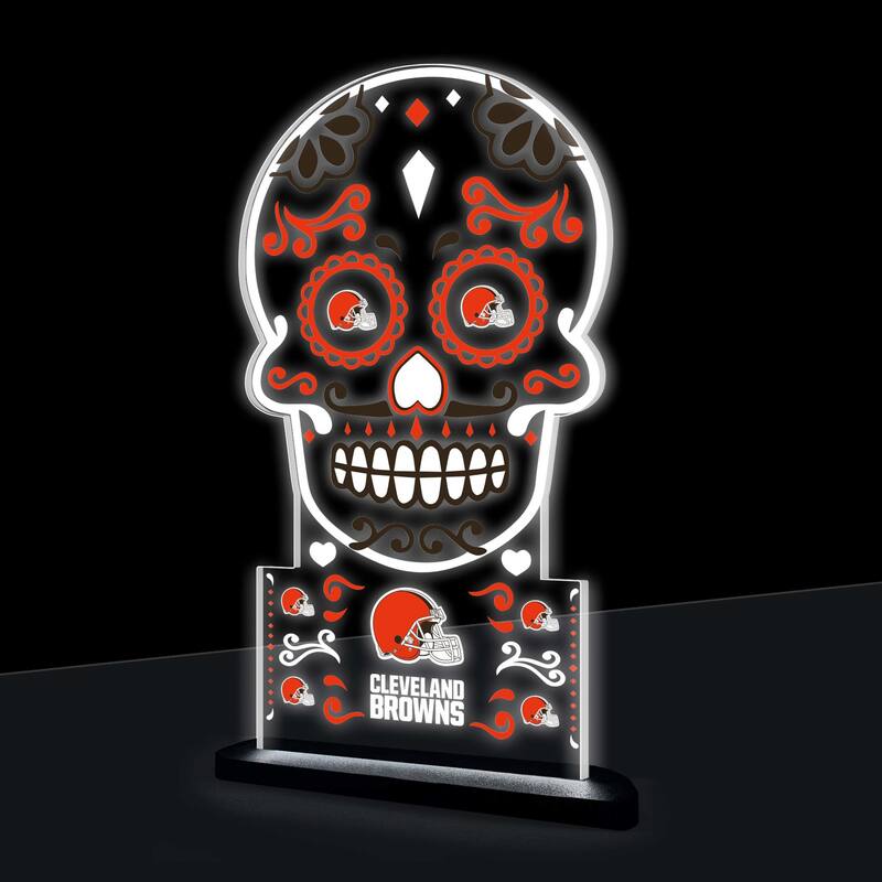10" LED Tabletop Sugar Skull Halloween Desklite Sign, Cleveland Browns - Multicolor. - 10" x 7"