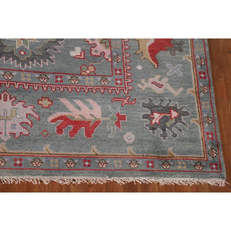 All-Over Gray Floral Oushak Indian Area Rug Handmade Wool Carpet - 9'1"x 11'9"