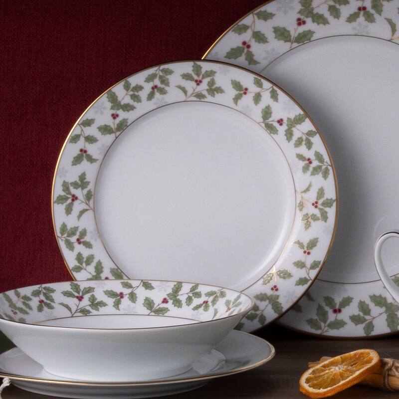 Noritake Holly & Berry Gold Set Of 4 Salad Plates, 8-1/4"