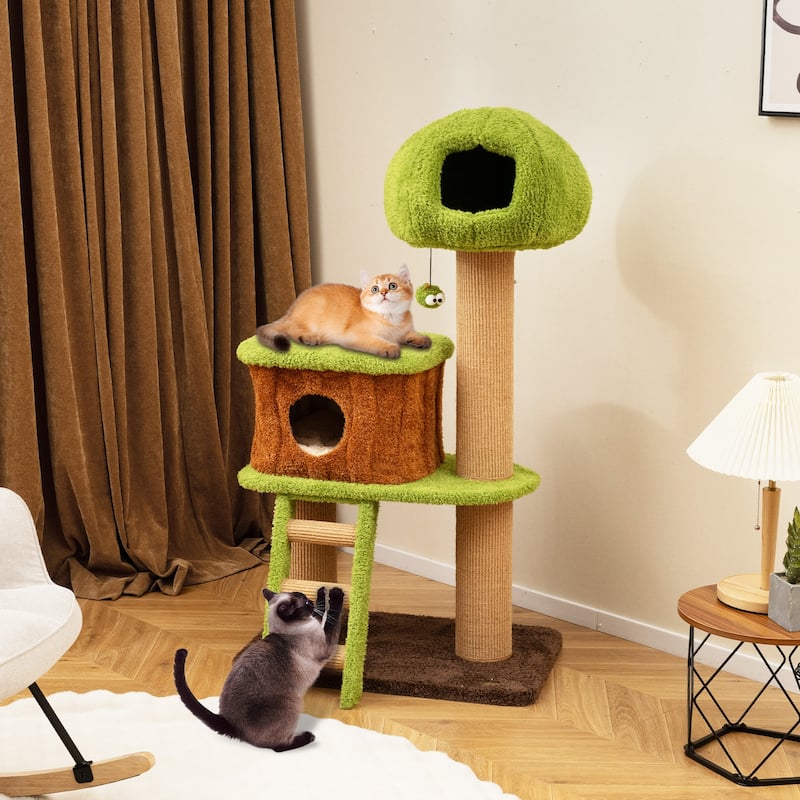 Cute Cat Tree with Mushroom-Shaped Nest Condo and Climbing Ladder for Indoor Cats - 30" x 20" x 56"
