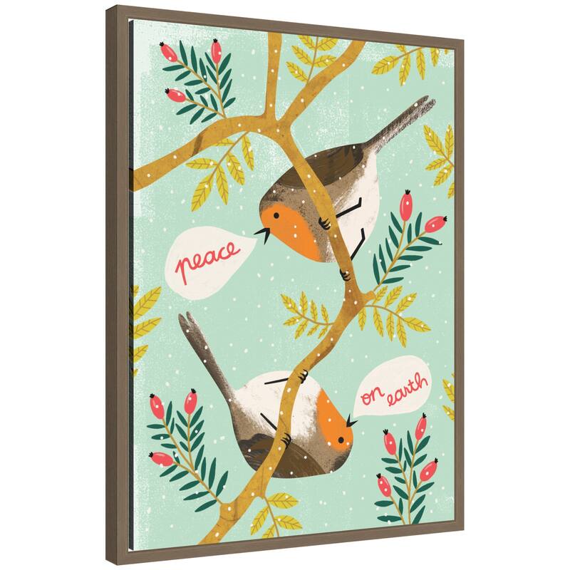 Kate and Laurel Sylvie Framed Canvas Winter Robins by Tania Garcia - Gold