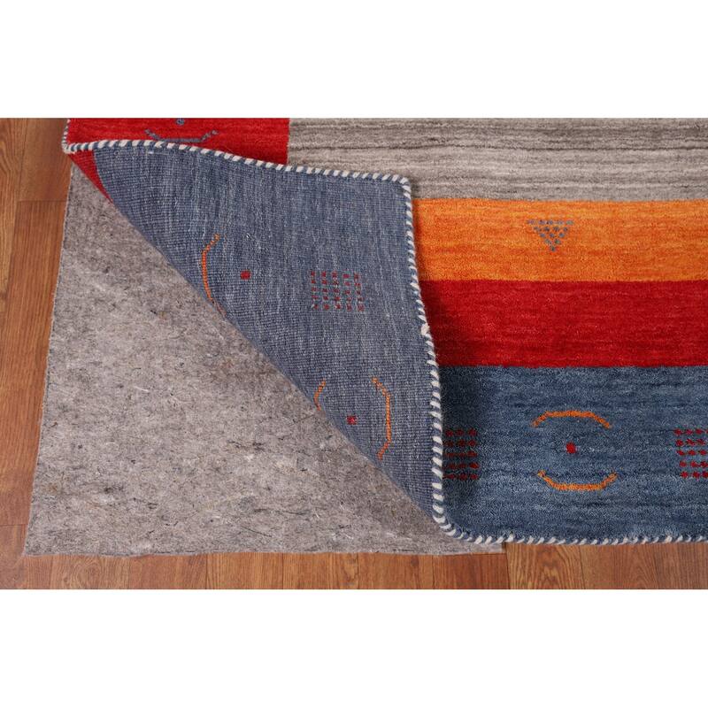 Geometric Gabbeh Oriental Area Rug Hand-Knotted Wool Carpet - 6'8" x 9'9"