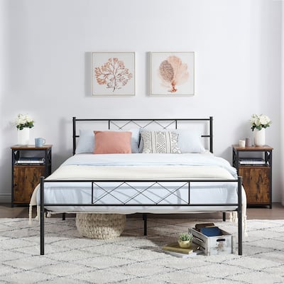 Taomika 3-Pieces Platform Bed Frame and Modern Nightstands Sets