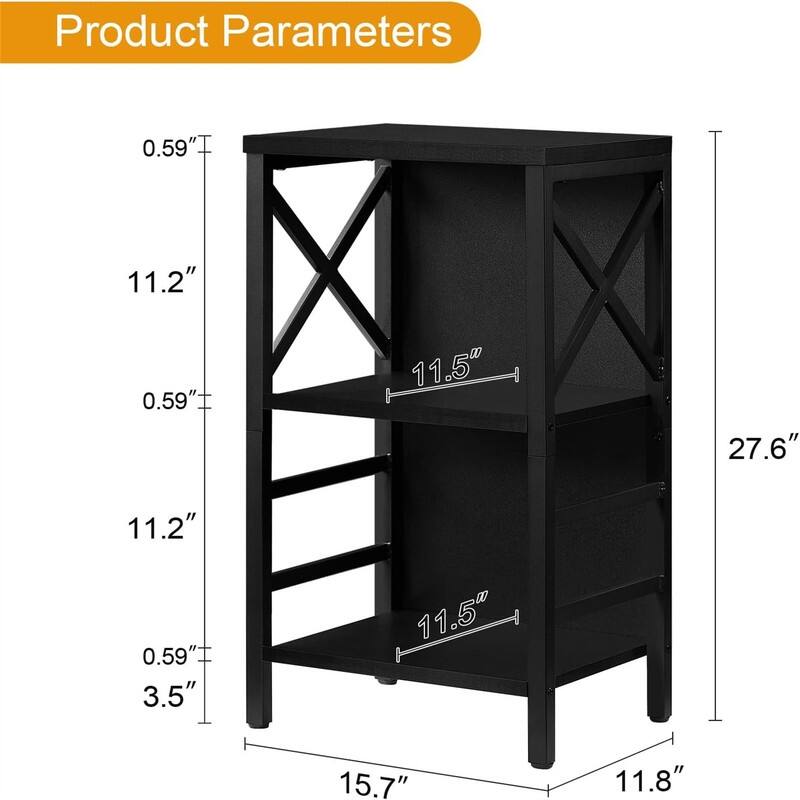 Industrial 3 Tier Bookshelf Narrow Bookcase with Rustic Wood and Metal - 15.7"D x 11.8"W x 27.6"H