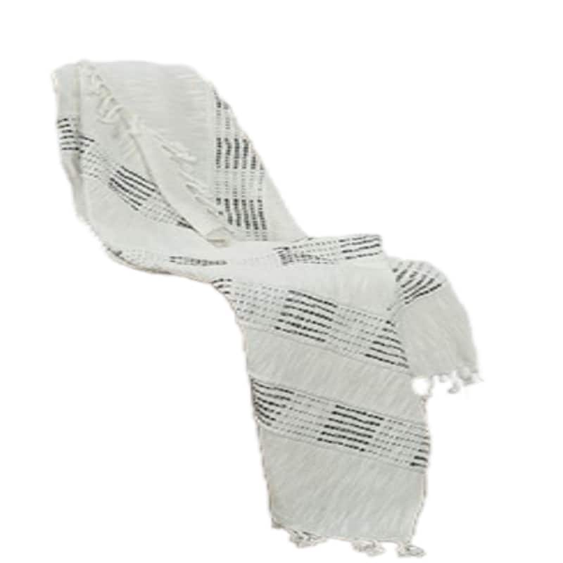 HomeRoots Beige and Gray Woven Cotton Throw Blanket with Fringe