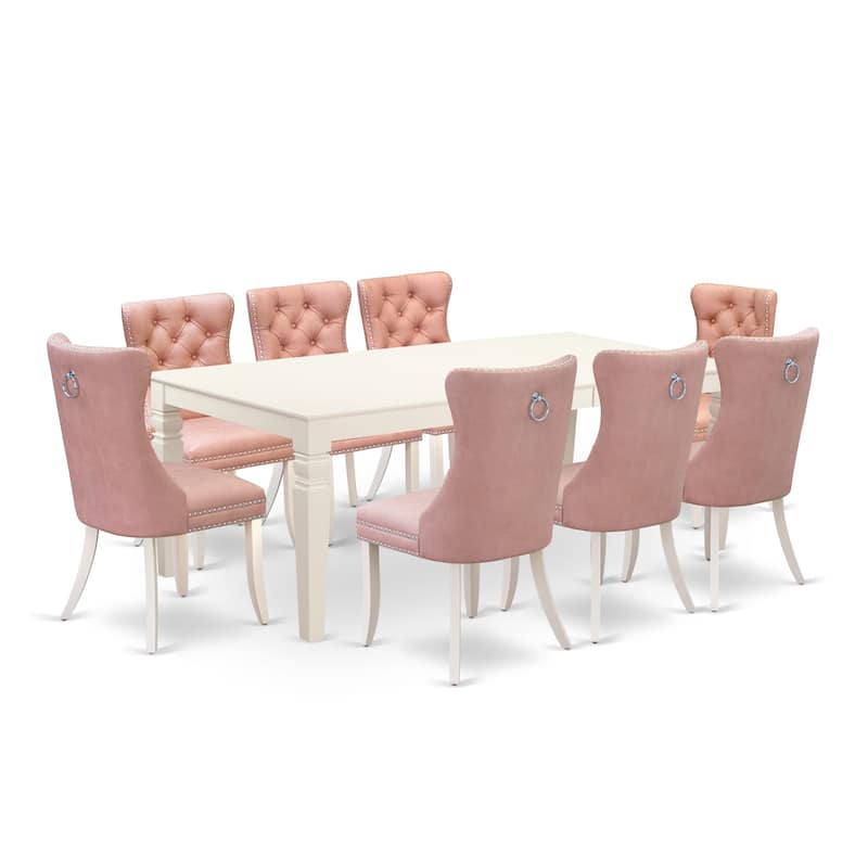 East West Furniture Dining Set Contains a Rectangle Kitchen Table and Upholstered Chairs, Linen White (Pieces Options) - LGDA9-LWH-23