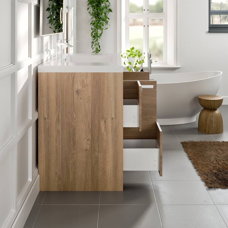 Eviva Lugano 42"W Natural Oak Modern Bath Vanity with WH Acrylic Top