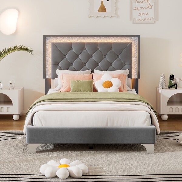 Bed with led lights on headboard on sale