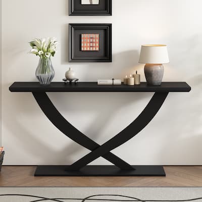 Roomfitters 57'' Modern Console Table with Cross-Leg Base, Rustic Entryway Table with Wide Surface for Living Room or Hallway